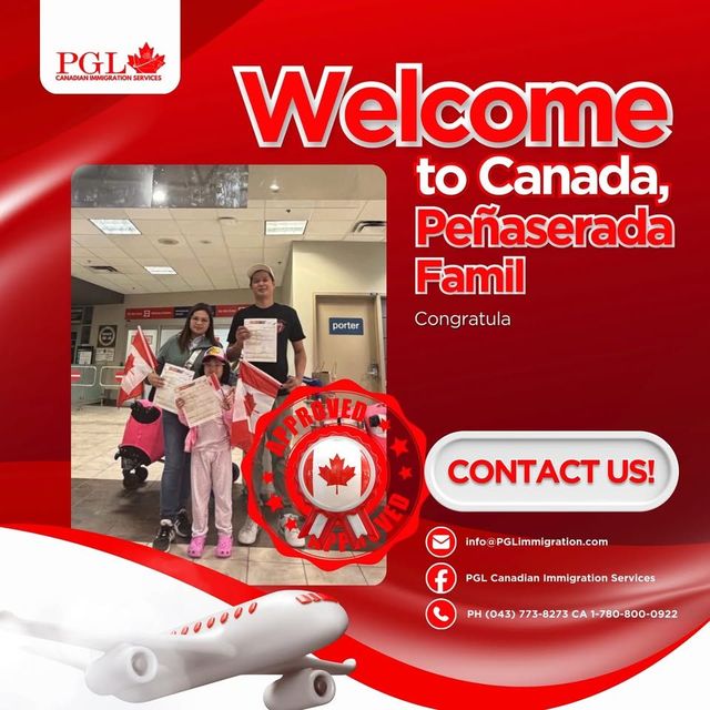 PGL welcome graphic: the Peñaserada Family arriving in Canada