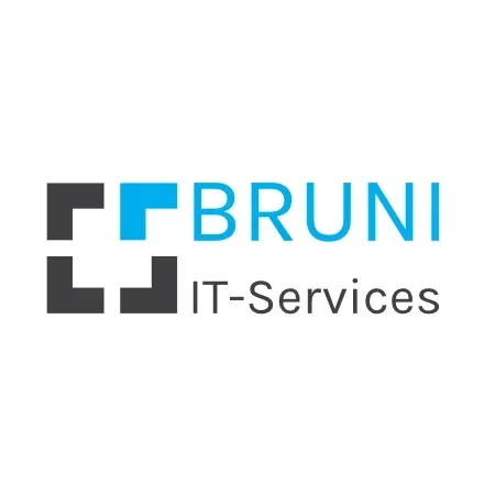 Das Logo von Bruni IT Services ist blau und schwarz auf weißem Hintergrund.