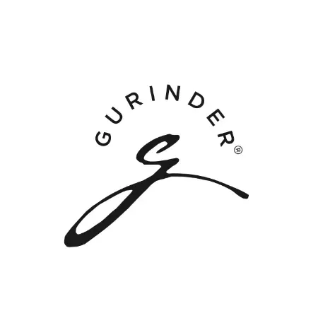 Ein schwarzweißes Logo für Gurinder G auf weißem Hintergrund.