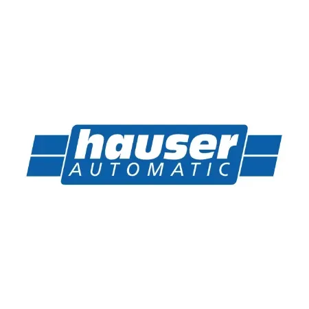 Ein blau-weißes Logo für Hauser Automatic auf weißem Hintergrund
