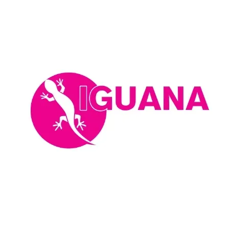 Leguan-Logo mit einer Eidechse in einem rosa Kreis