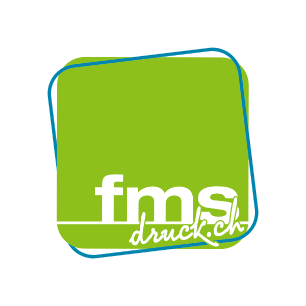 Ein grünes Quadrat mit dem Schriftzug fms druck.ch darauf