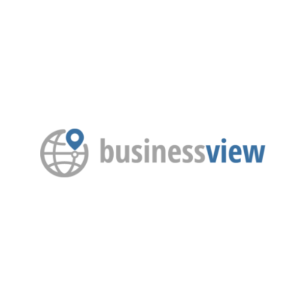 Ein Logo für Businessview mit einem Globus in der Mitte