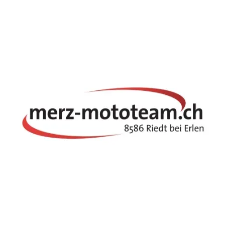 Ein rot-weisses Logo für merz-mototeam.ch auf weissem Hintergrund.