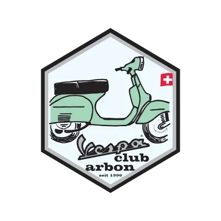 Ein Vespa-Club-Logo mit einem grünen Motorroller in einem Sechseck.
