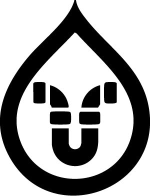 Black plumbing pipe inside a water droplet.