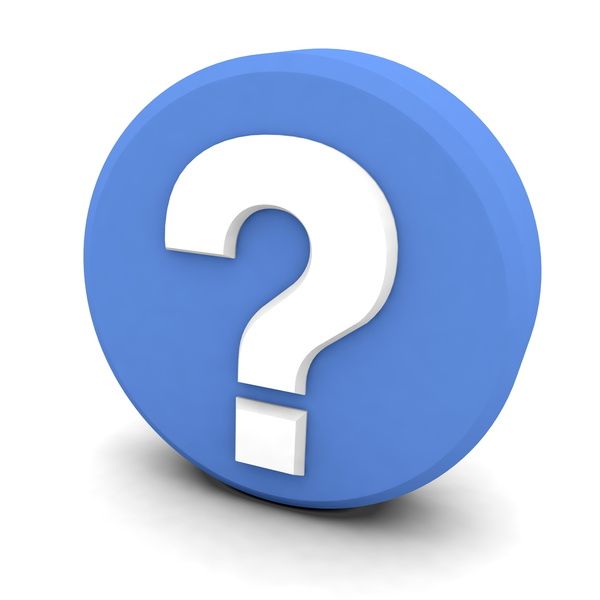 White question mark on a blue circular button, casting a shadow.