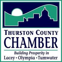 Thurston County Chamber logo with skyline and text: 