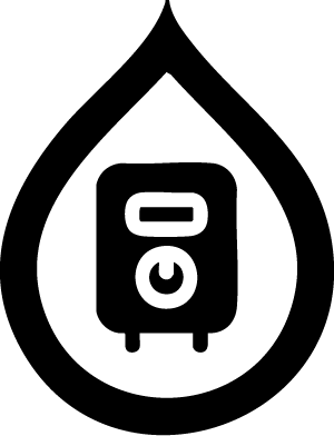 Black water heater icon inside a water drop.