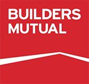 The builders mutual logo is red and white with a white roof.