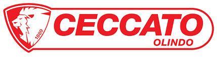 Logo per Ceccato, con testo rosso e uno scudo con l'emblema di un leone.