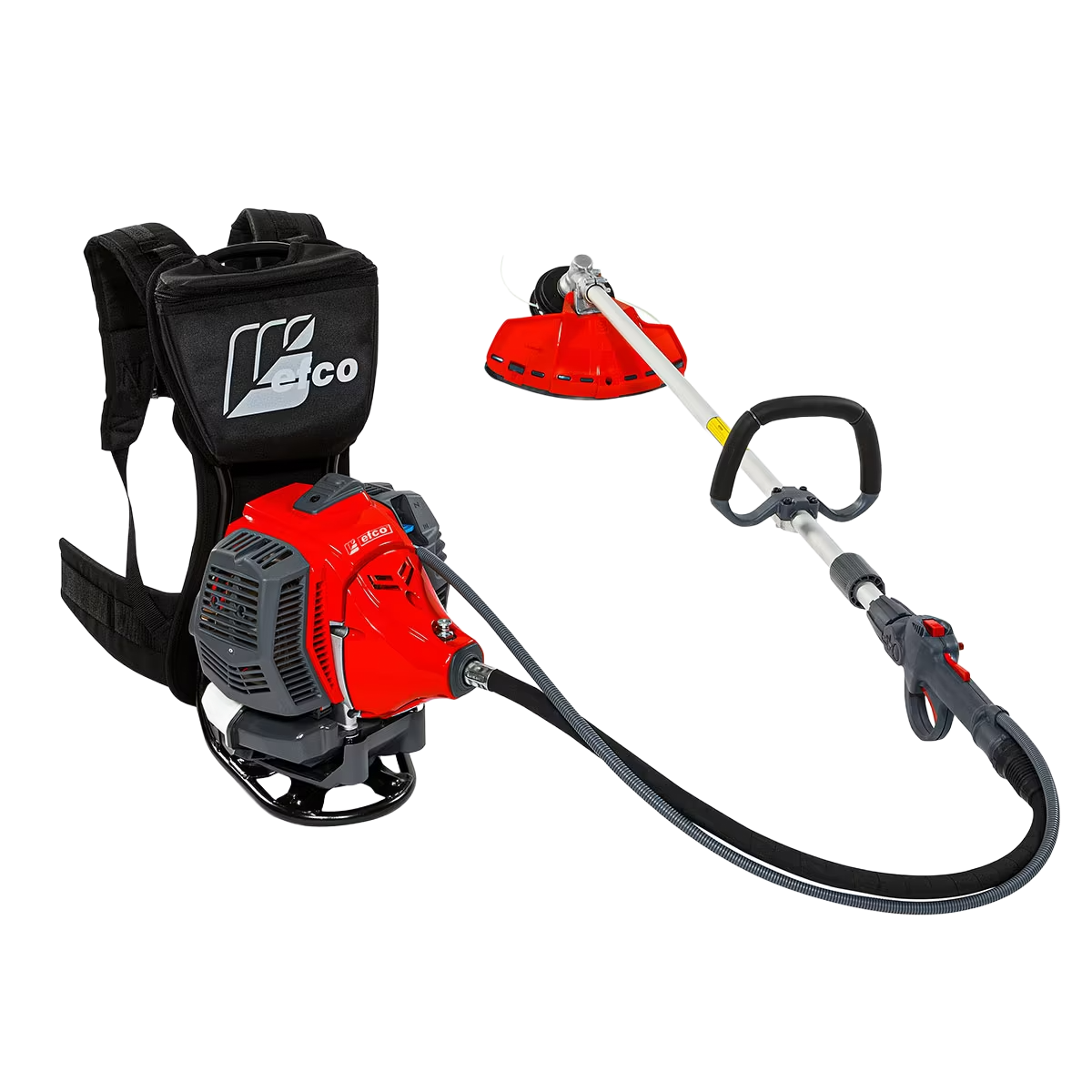 Tagliabordi a zaino rosso e nero su sfondo bianco.