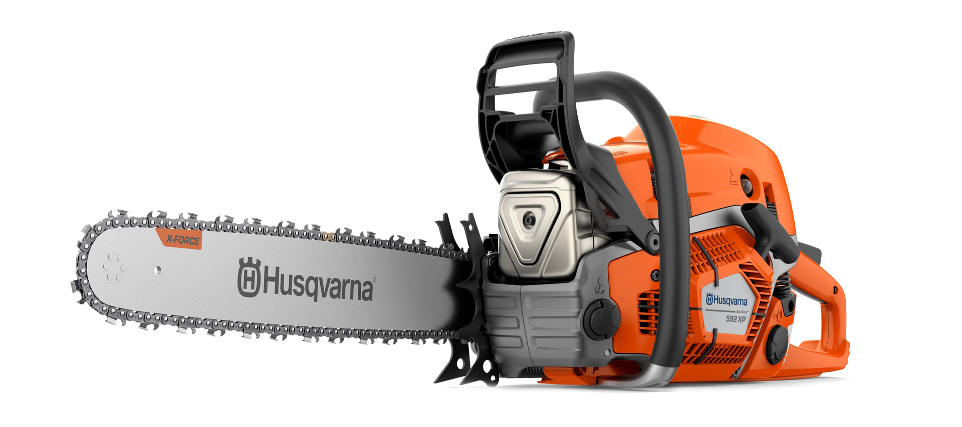 Motosega Husqvarna arancione e grigia.