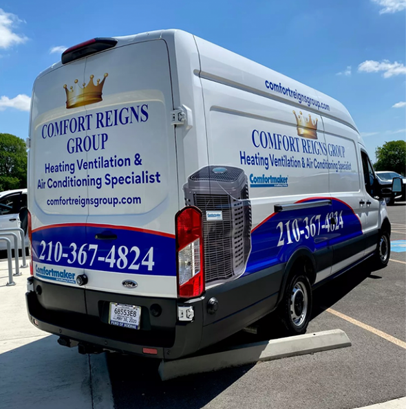 White van with company logo 