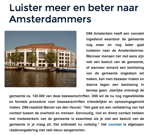 Luister meer en beter naar Amsterdammers, Marcel van Den Heuvel, D66, Amsterdam