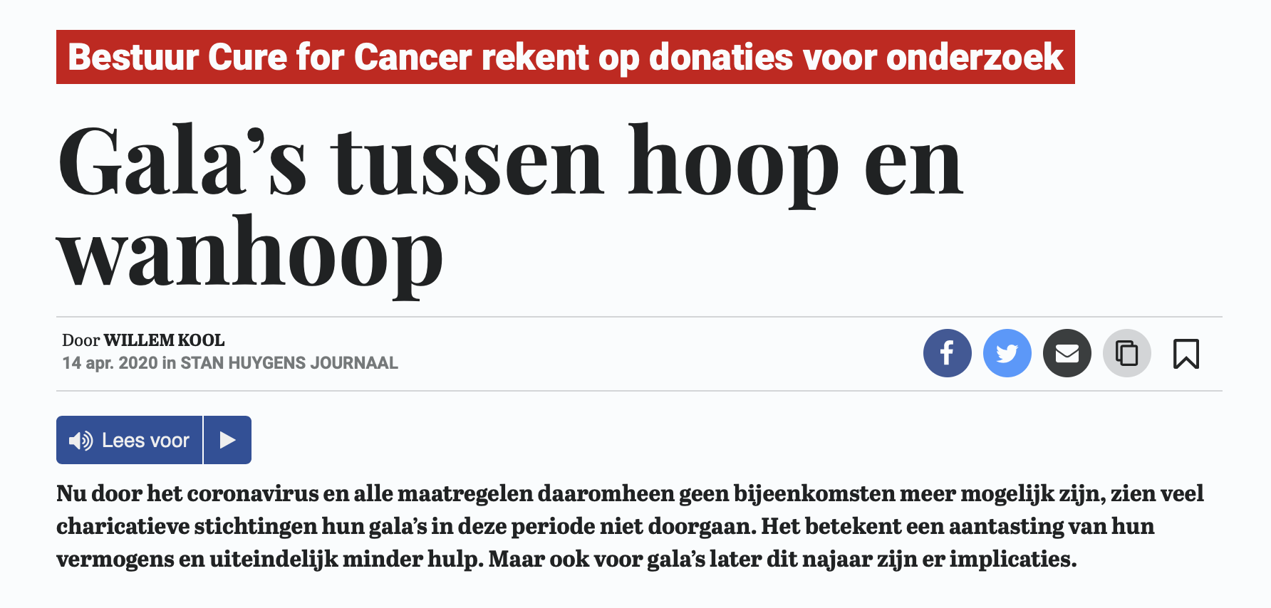 Marcel van den Heuvel Cure for Cancer gala