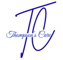 Blue “TC” monogram with “Thompson’s Care” in cursive on a white background