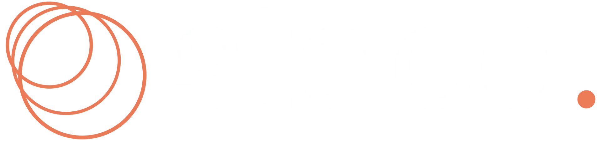 Three overlapping orange circles on the left and a small orange dot on the right on a white background