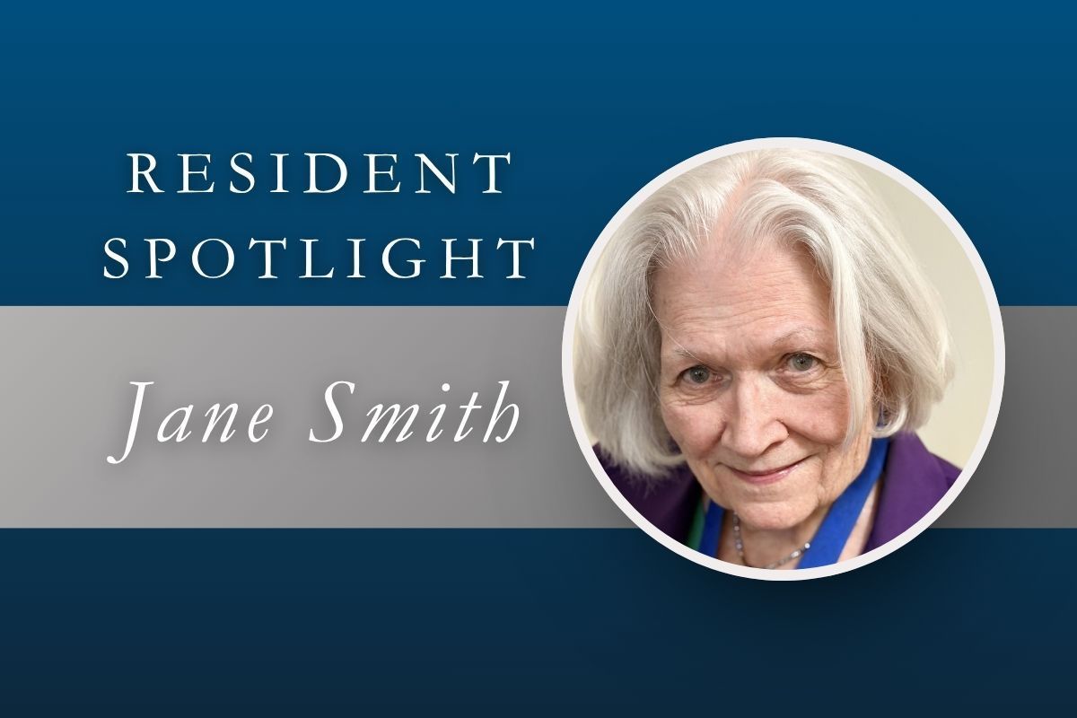 Resident Spotlight banner with the name Jane Smith and a circular portrait on a blue background