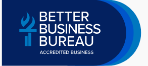 Better Business Bureau Accredited Business logo in blue and white