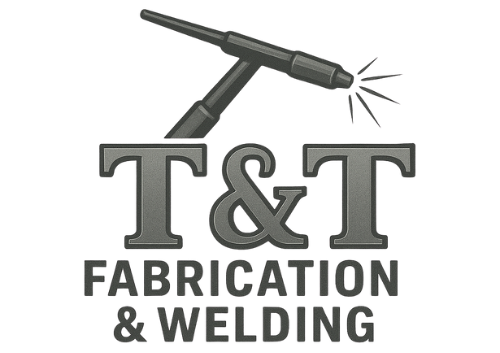 Logo for T & T Fabrication & Welding, featuring a welding torch and text.