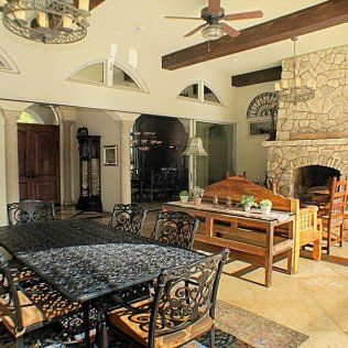 dining area and fireplace