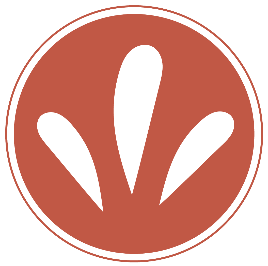 The Fountain Place icon. White stylized leaves inside a red circle, bordered by white.