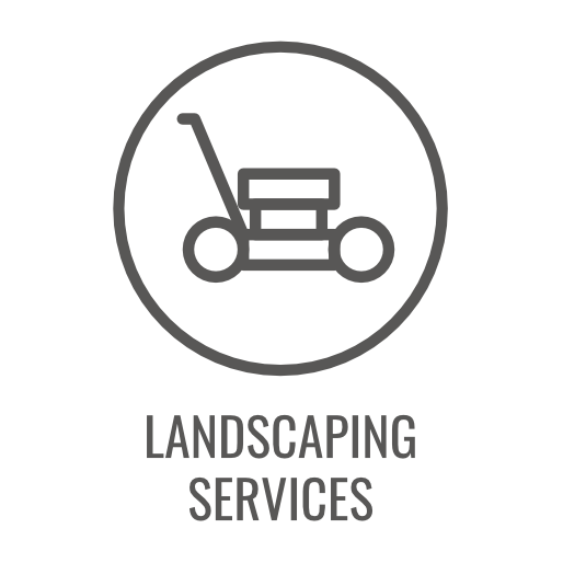 Icon of a lawnmower inside a circle, with the text 