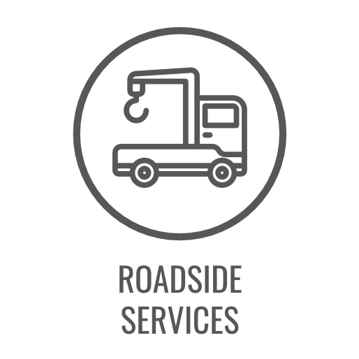 Tow truck icon within a circle, with 