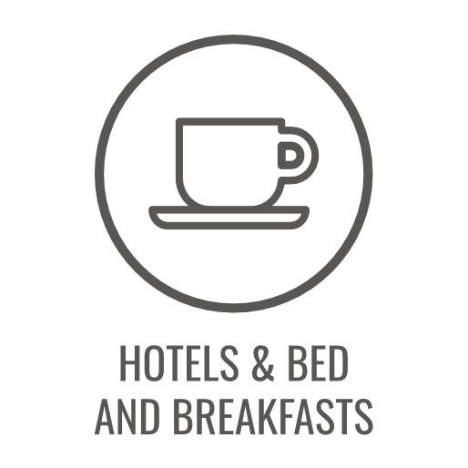 Icon of a coffee cup on a saucer, for hotels and bed and breakfasts.