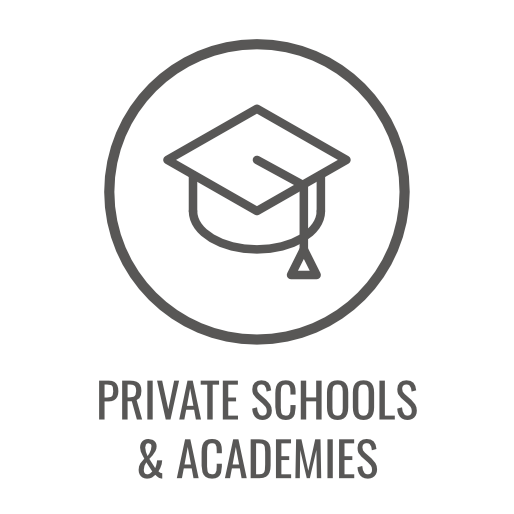 Icon of a graduation cap inside a circle with text 