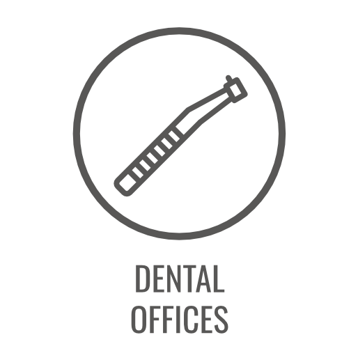 Icon for dental offices, showing a dental drill inside a circle.