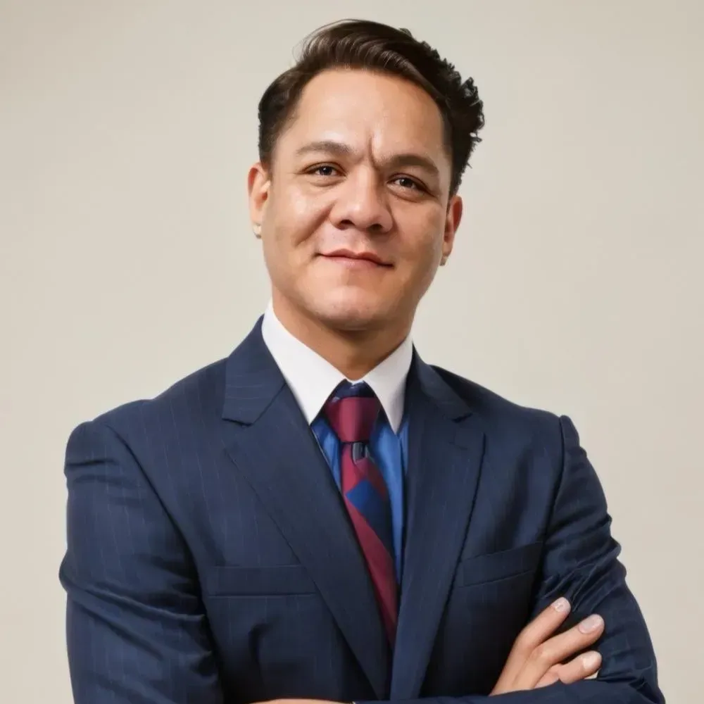 A man in a suit and tie with his arms crossed