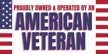 A banner that says proudly owned and operated by an american veteran