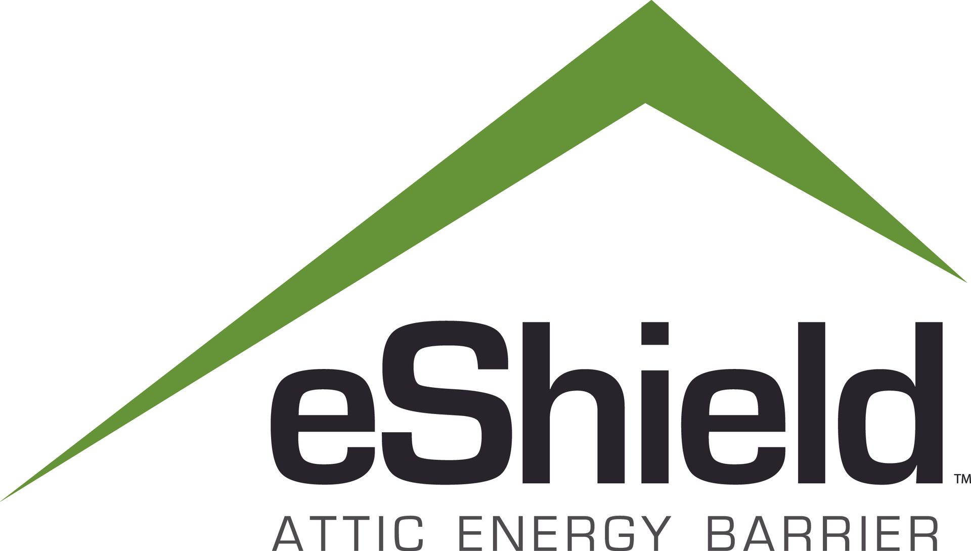 The logo for eshield attic energy barrier has a green roof.