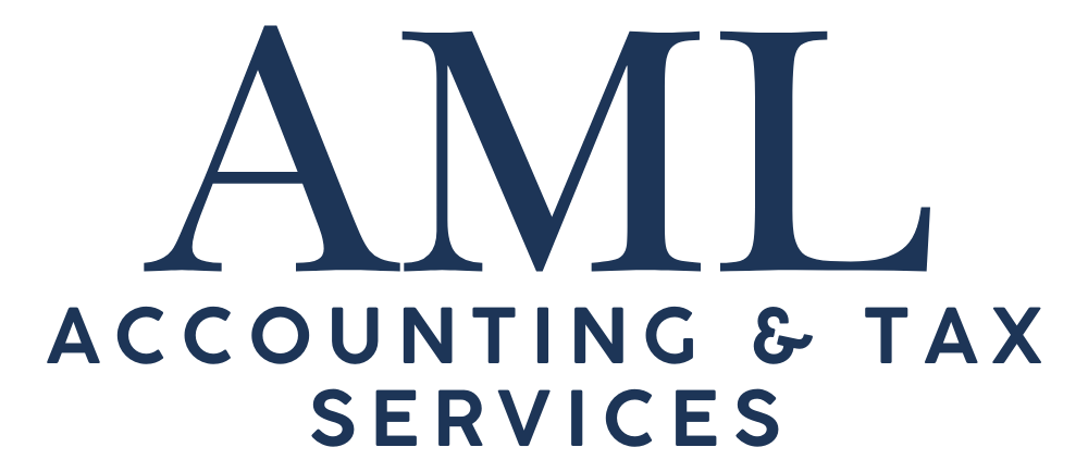 AML Accounting & Tax Services logo in dark blue on a white background.