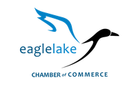 Eaglelake Chamber of Commerce logo featuring a stylized bird in flight, blue and black, with