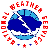 National Weather Service logo: blue globe, lightning bolt, storm cloud, and text.