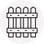 A picket fence icon in a white circle. The fence is made of vertical wooden planks.