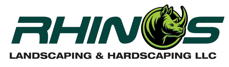 Logo for Rhinos Landscaping & Hardscaping LLC, featuring the word 