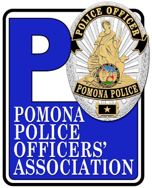 A logo for pomona police officers association with a badge