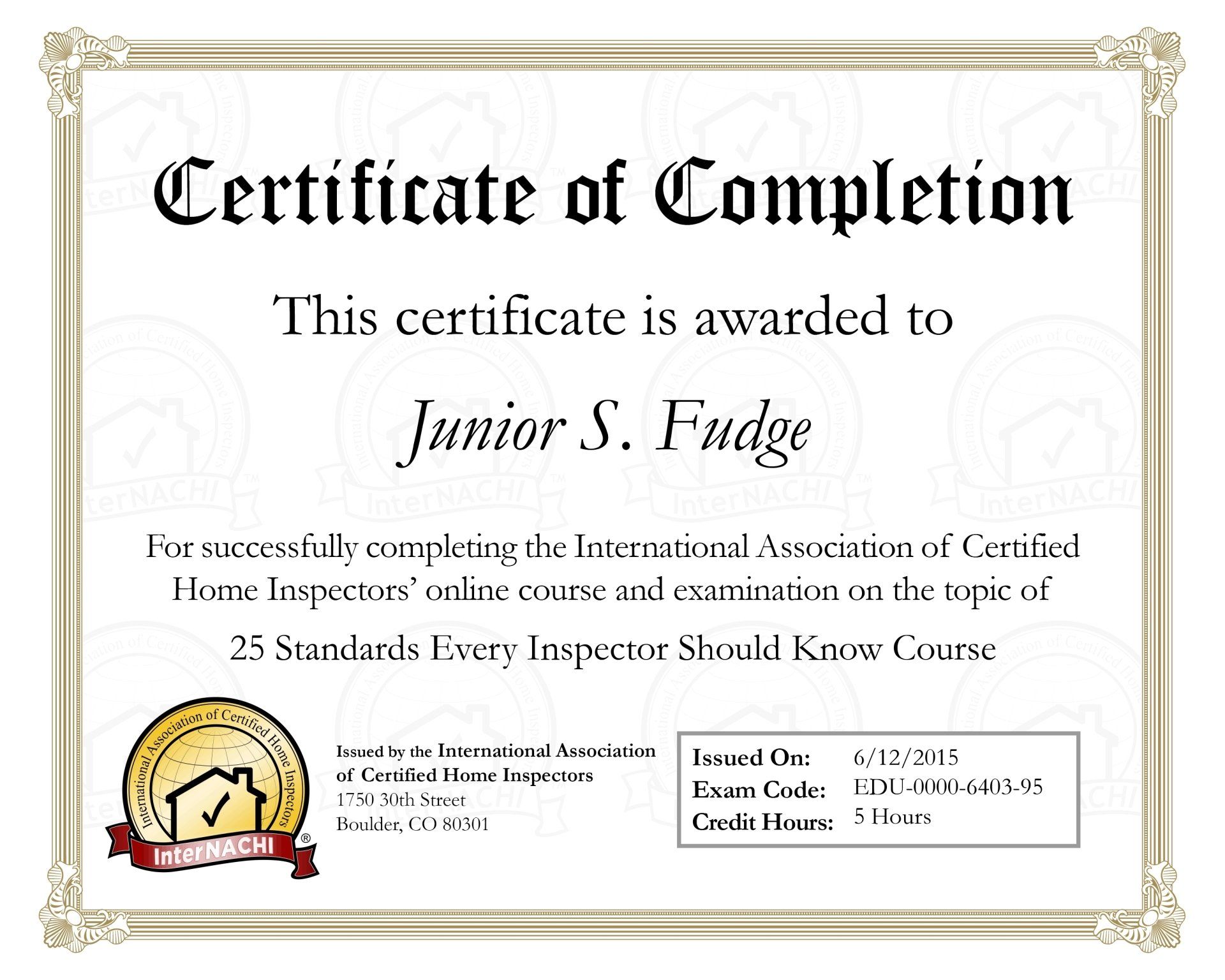 25 standard every inspector should know certificate - PEI home inspector