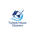 A logo for turlock house cleaners with a house and a broom.