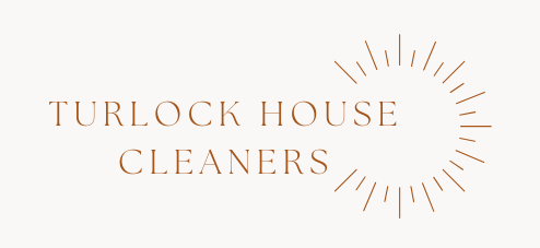 A logo for turlock house cleaners with a sunburst in the middle.
