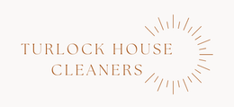 A logo for turlock house cleaners with a sunburst in the middle.