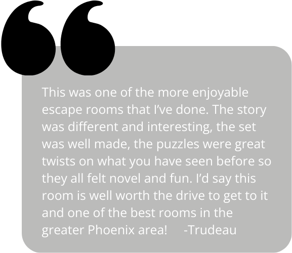 Five-star review from a satisfied customer praising the immersive challenges at The Greatest Escape AZ.