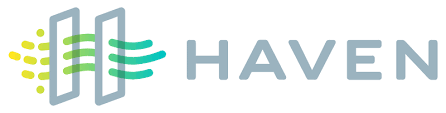 The haven logo is a blue and green logo with a sun and the word haven.