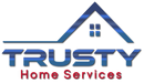 A blue and red logo for trusty home services