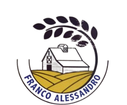 Logo con una casa colonica, campi gialli e la scritta &ldquo;Franco Alessandro&rdquo; in un cerchio curvo
