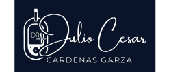 Logotipo con un dispositivo médico estilizado, "Julio Cesar Cardenas Garza" en letra blanca sobre fondo azul marino.
